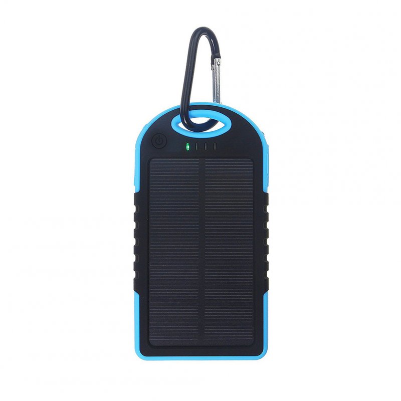Universal Solar Power Bank 5000mah High-Capacity Solar charger Dual USB Portable External Battery Power Bank with LED Light Blue