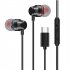 Universal Type c Wired Earphone In ear Noise Reduction Wire controlled Tuning 3 5mm Phone Headset black