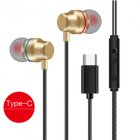 Universal Type-c Wired Earphone In-ear Noise Reduction Wire-controlled Tuning 3.5mm Phone Headset gold