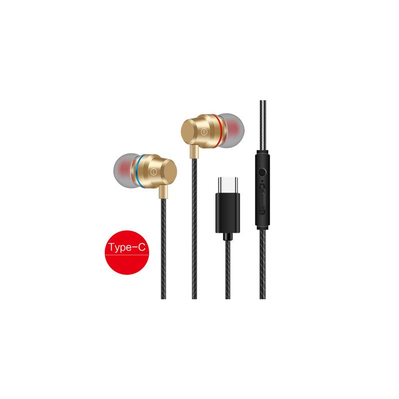 Universal Type-c Wired Earphone In-ear Noise Reduction Wire-controlled Tuning 3.5mm Phone Headset gold