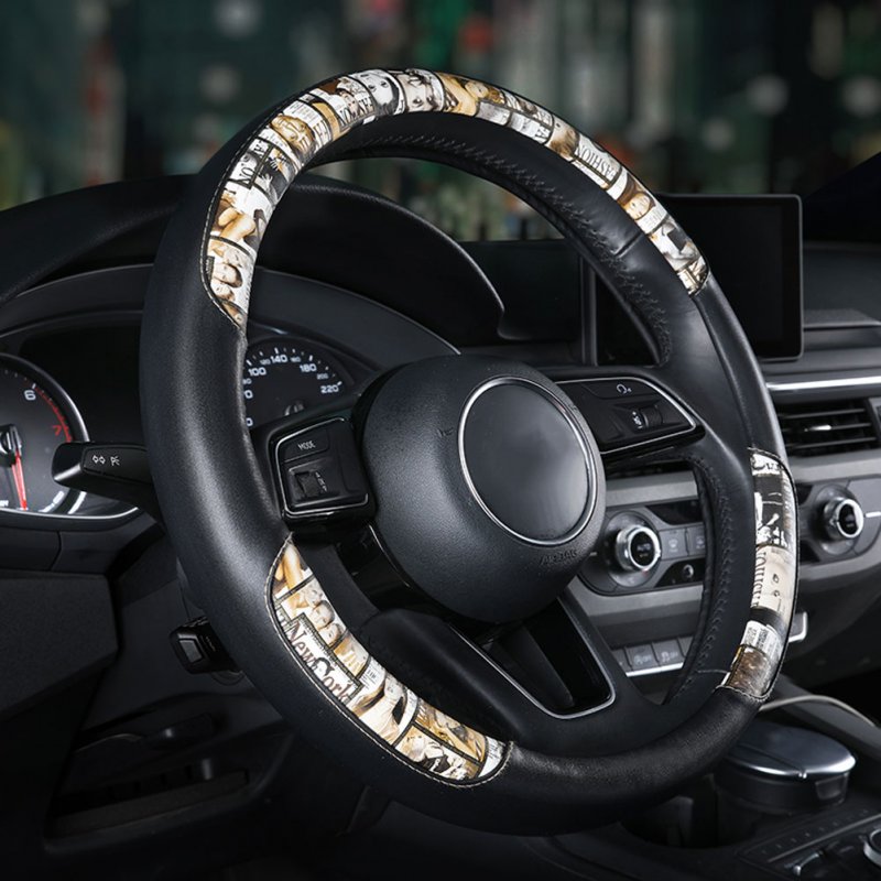 Universal leather printing Car Steering-wheel Cover 38CM Sport styling Auto Steering Wheel Covers Anti-Slip Yellow print_38cm