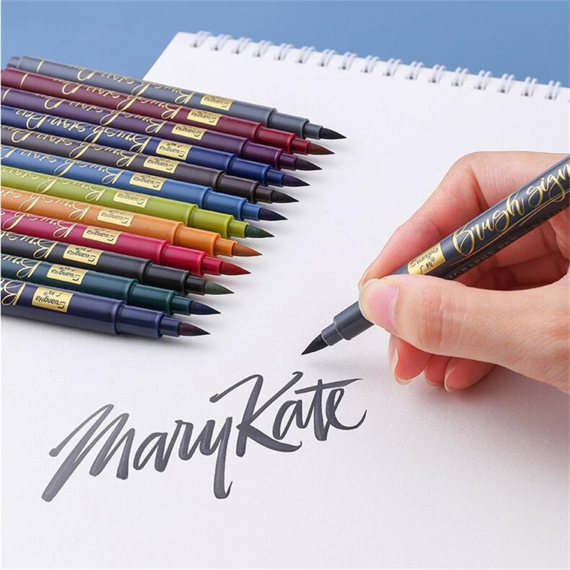 12pcs Soft Brush Pen 12-color Calligraphy Marker Pens Set Stationery Art Supplies for Drawing Writing