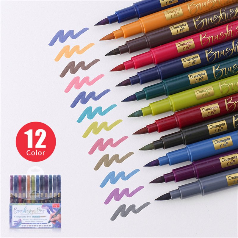 12pcs Soft Brush Pen 12-color Calligraphy Marker Pens Set Stationery Art Supplies for Drawing Writing