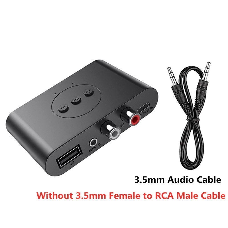 Usb 5.0 Bluetooth-compatible  Adapter Car Music Receiver 3.5mm Audio Port + RCA Port Black