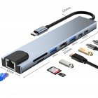 Usb C Hub Type c 3 1 To 4k Hdmi compatible Rj45 Usb Sd tf Card Reader Pd Fast Charge 8 in 1 Usb  Dock silver