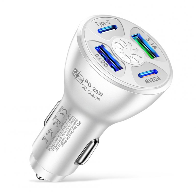 Usb Car Charger Fast Charging Adapter 20w Pd Qc3.0 Type 3.1a 2usb White
