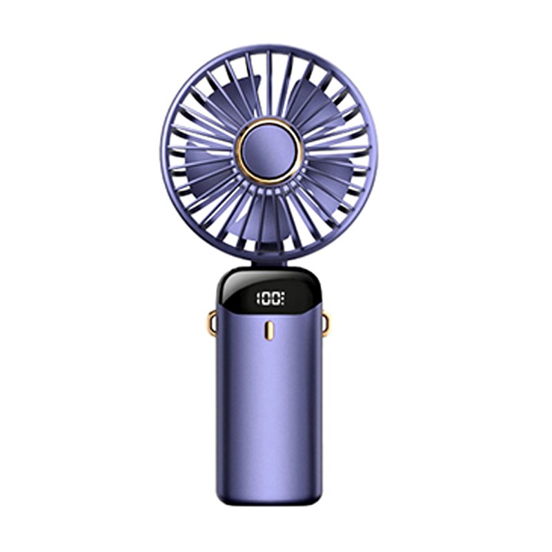 Usb Hand-held Portable Mini Fan Folding Digital Display Office Desktop Electric Fan With A Neck Lanyard purple