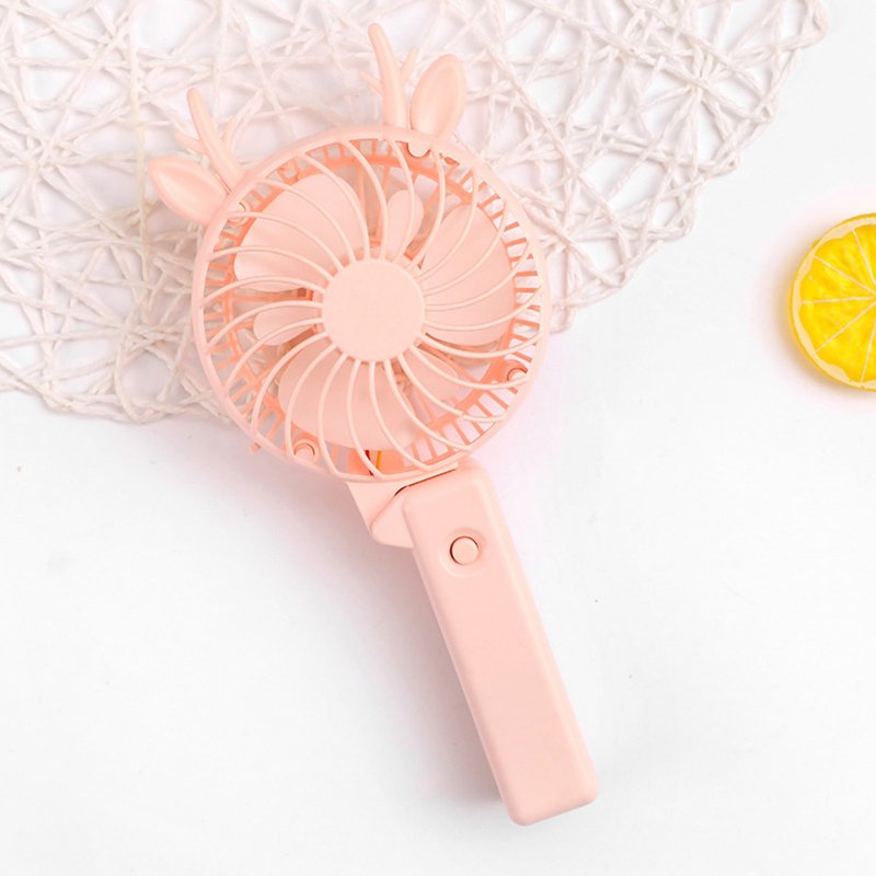 Usb Mini Folding Fans Electric Portable Cartoon Small Fans for Student Desktop Pink antlers_22.5*2.5cm