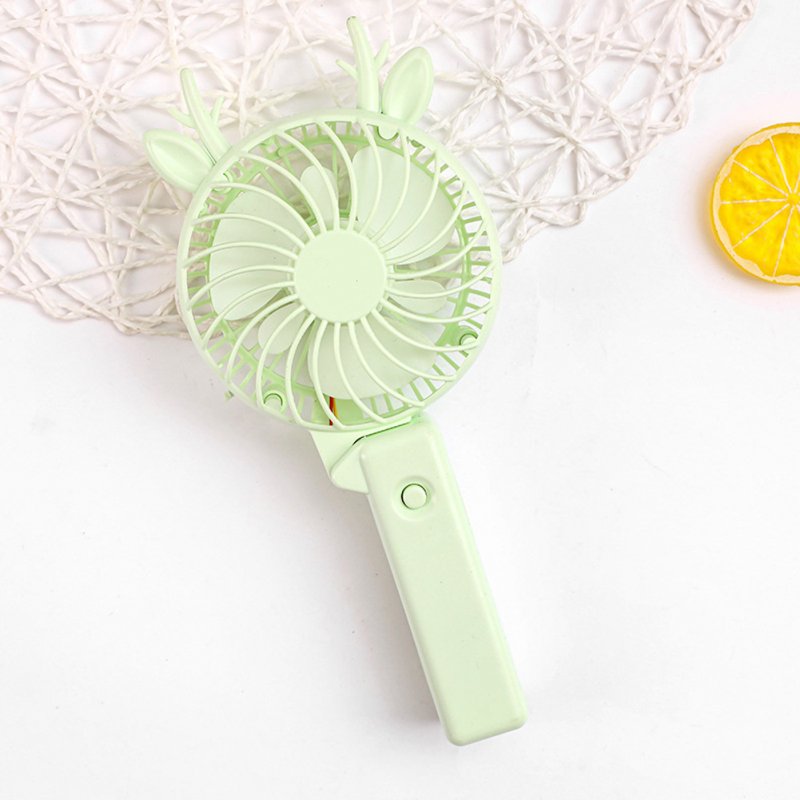 Usb Mini Folding Fans Electric Portable Cartoon Small Fans for Student Desktop Green antlers_22.5*2.5cm
