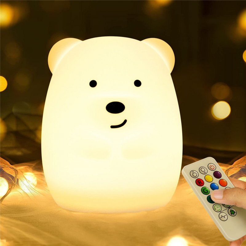 Usb Rechargeable Cute Animal Shape Silicone Night  Light Remote Control Portable Color-changing Luminous Soft Multi-purpose Baby Lamp Bear