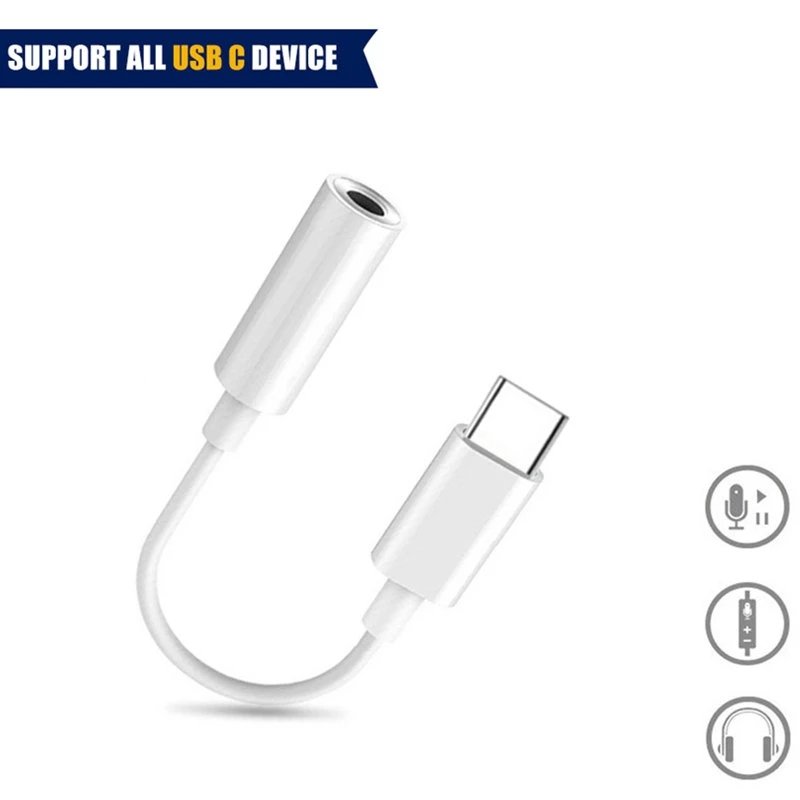 Usb Type C To 3.5mm Headphone Earphone Jack Adapter Audio  Cable white