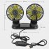 Usb Vehicle Fan Dual Head Powerful 3 speed Adjustable Dashboard Air Outlet High Airflow Fan Car Summer Accessories black