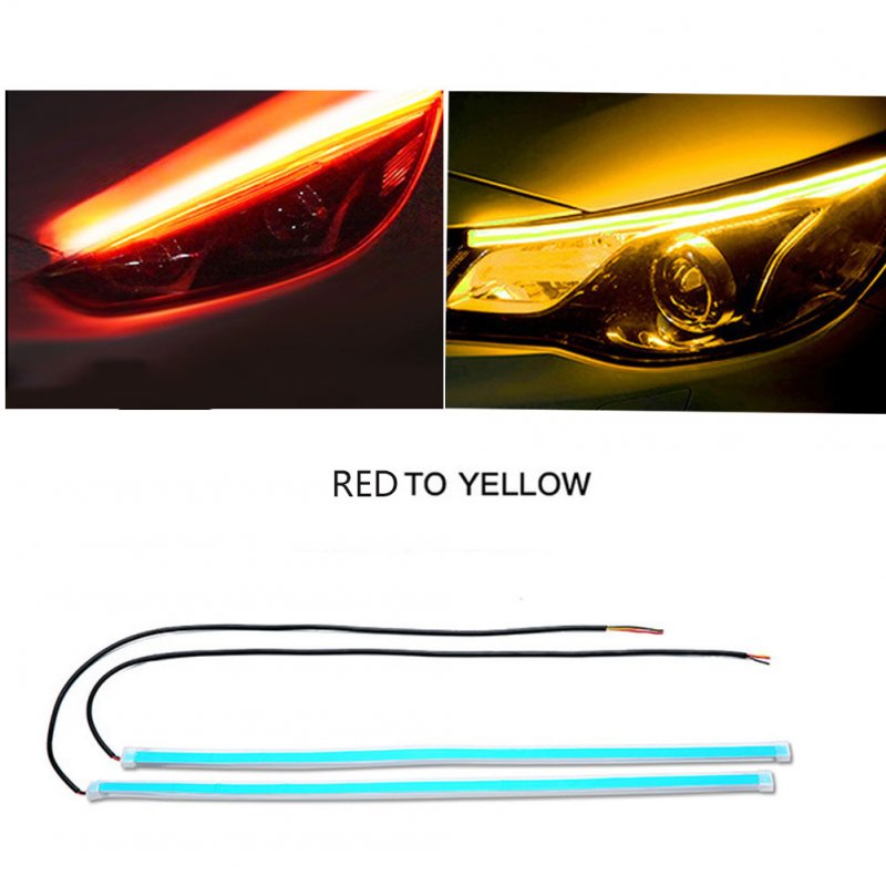 2pcs Automotive LED Turn Signal Driving Light Belt, Ultra-thin Light Guide Strip Two-color Streamer Turn Decorative Light Accessories 