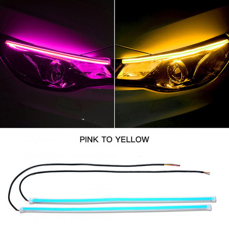2pcs Automotive LED Turn Signal Driving Light Belt, Ultra-thin Light Guide Strip Two-color Streamer Turn Decorative Light Accessories 