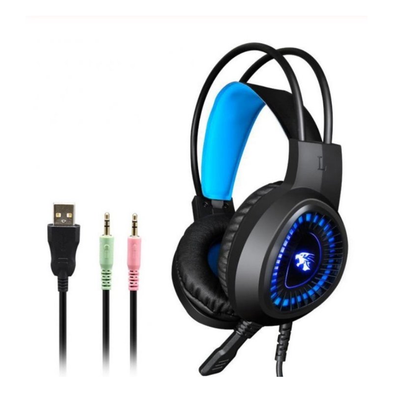 V1000 Headset Heavy Bass Internet Cafe E-sports Game Headphones Luminous 7.1 Channel USB/3.5MM Headset blue_3.5+USB interface