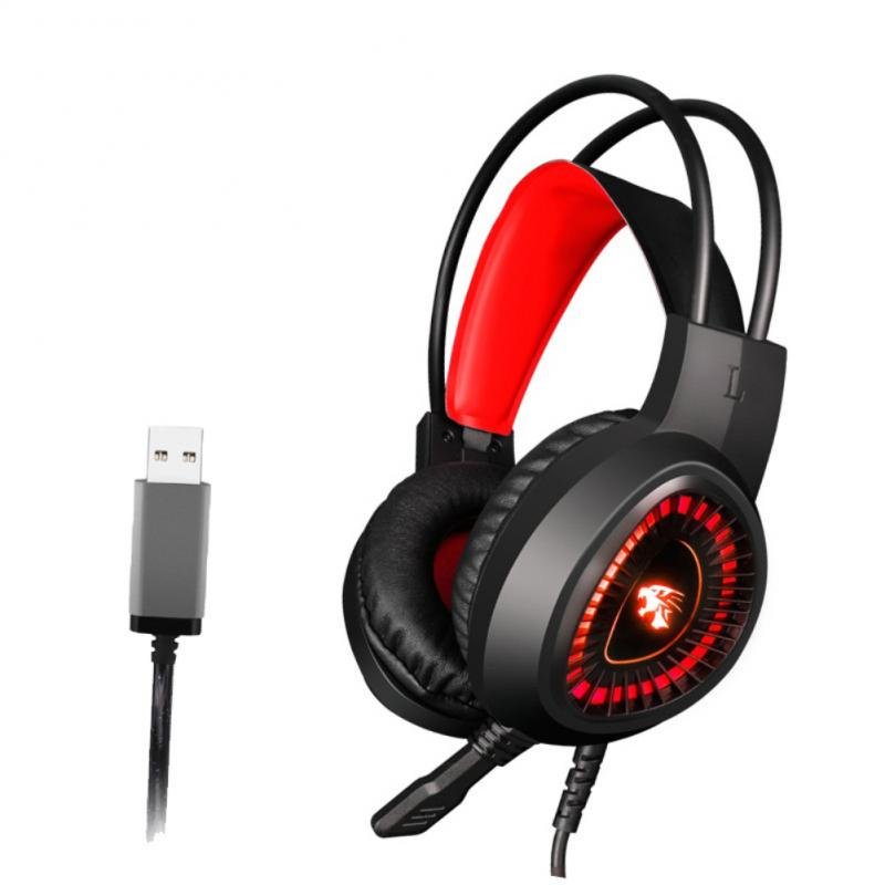 V1000 Headset Heavy Bass Internet Cafe E-sports Game Headphones Luminous 7.1 Channel USB/3.5MM Headset red_7.1 USB interface