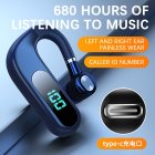 V13 Bluetooth-compatible Headset With Charging Bin True Stereo Hanging Ear Type Business Model Battery Display Long Standby Headphones blue