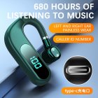 V13 Bluetooth-compatible Headset With Charging Bin True Stereo Hanging Ear Type Business Model Battery Display Long Standby Headphones green