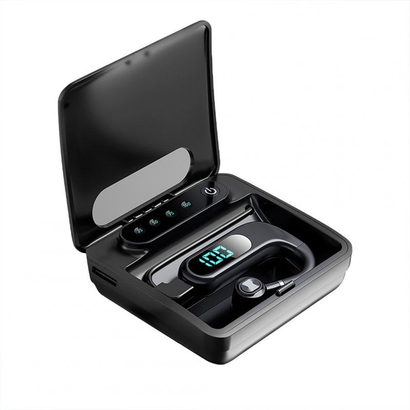 V13 Bluetooth-compatible Headset With Charging Bin True Stereo Hanging Ear Type Business Model Battery Display Long Standby Headphones black + charging compartment