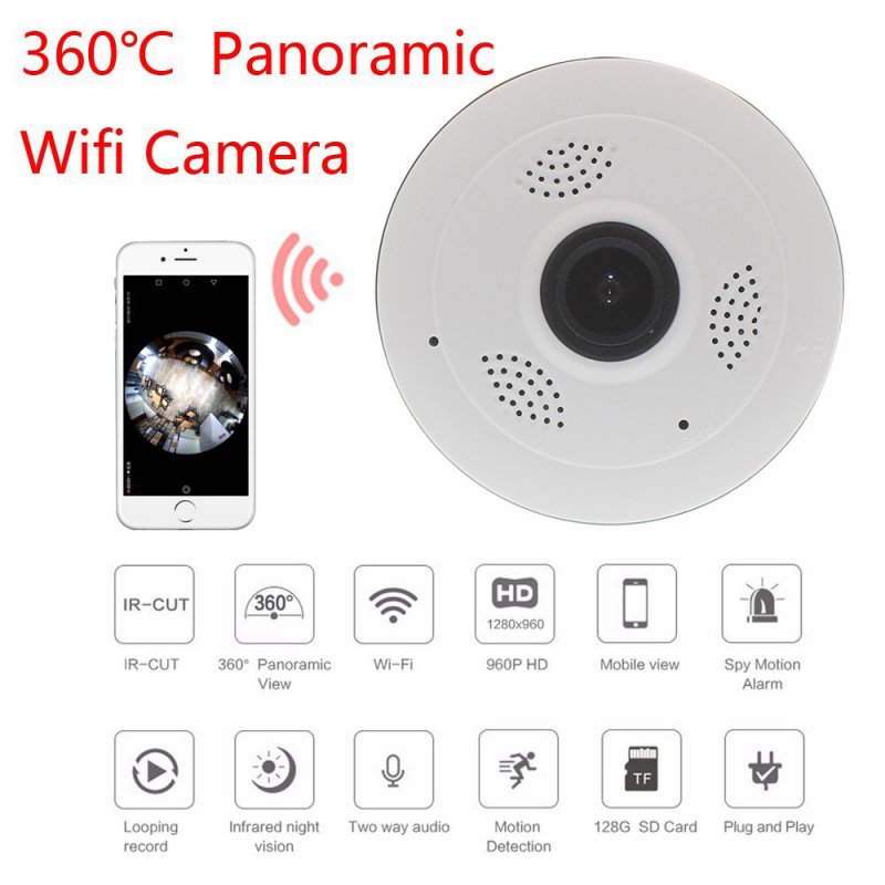 V380 HD 360 Degree camera Panoramic Wifi Wireless Home Security Camera Night Vision Camera white_British regulatory