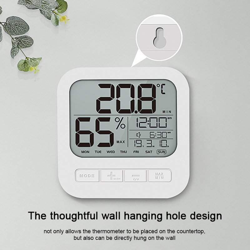 Mini Digital Thermometer Hygrometer Alarm Clock LCD Display Battery Powered For Home Office Restaurants Bars Cafe 