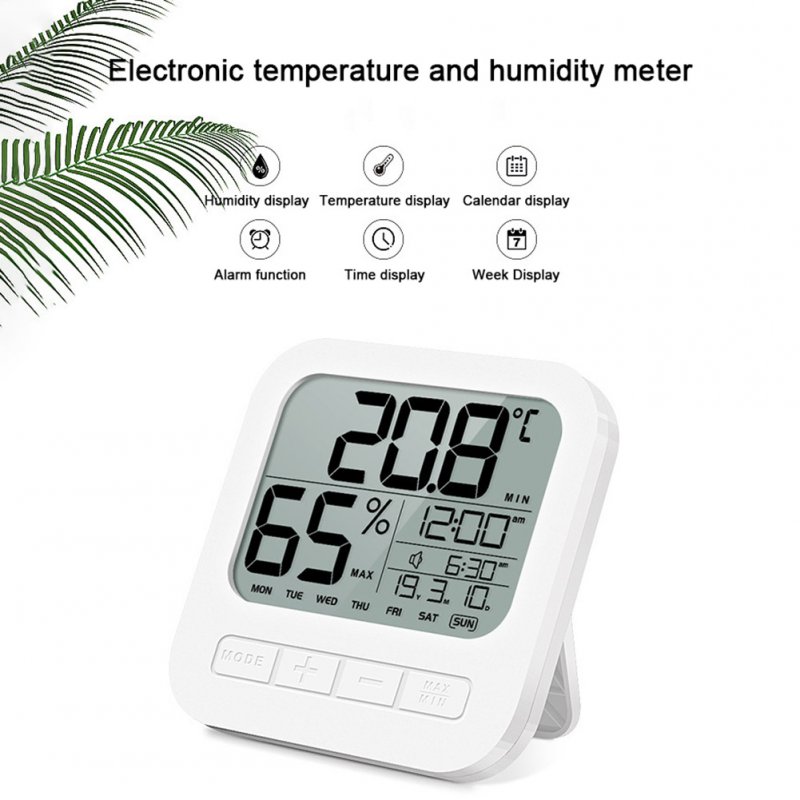 Mini Digital Thermometer Hygrometer Alarm Clock LCD Display Battery Powered For Home Office Restaurants Bars Cafe 