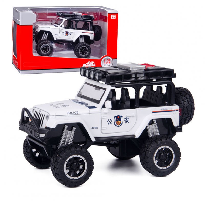 1/32 Alloy Pull-back Police Car Diecast Off-road Vehicle With Sound Light Openable Door Christmas Birthday Gifts For Boys Girls VB32338 