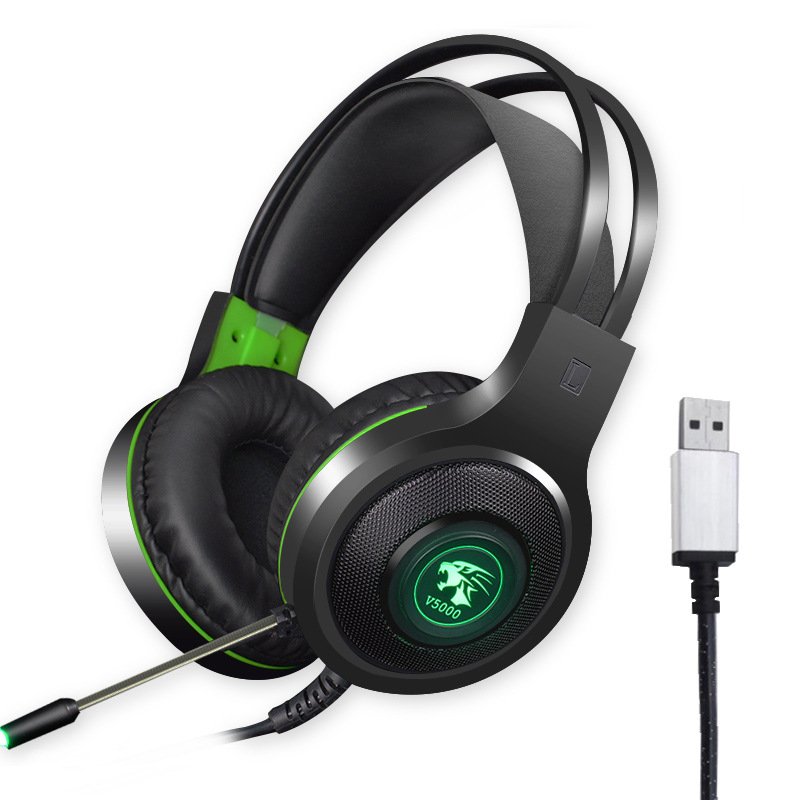 V5000 Gaming Headphones 7.1 Channel with Microphone Game Headset Over Ear USB plug (independent sound card)