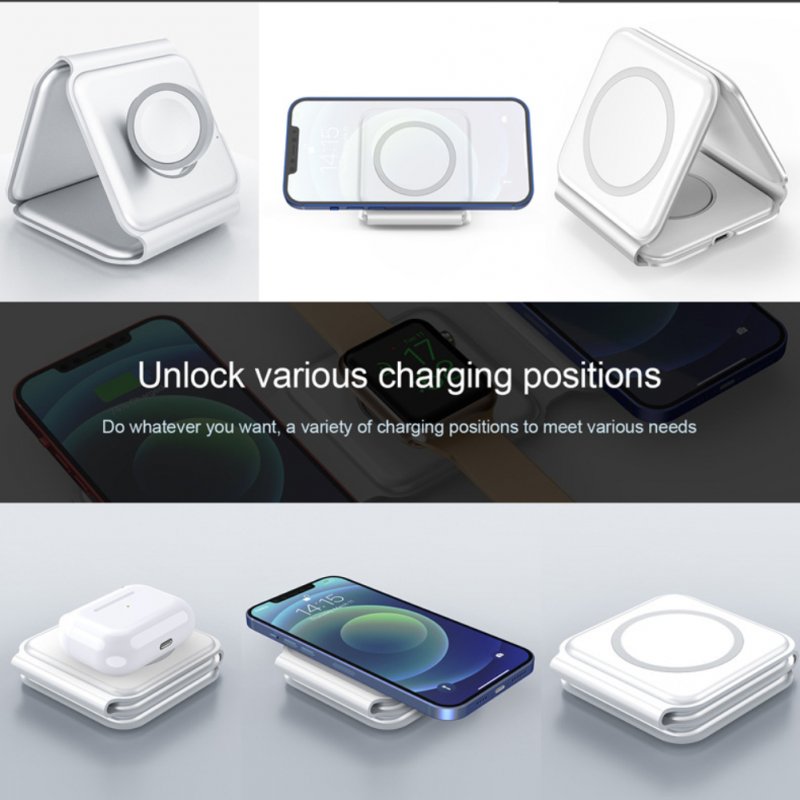 3-in-1 Wireless Charger Compatible for Magsafe Magnetic Foldable Charging Station for iPhone 12 