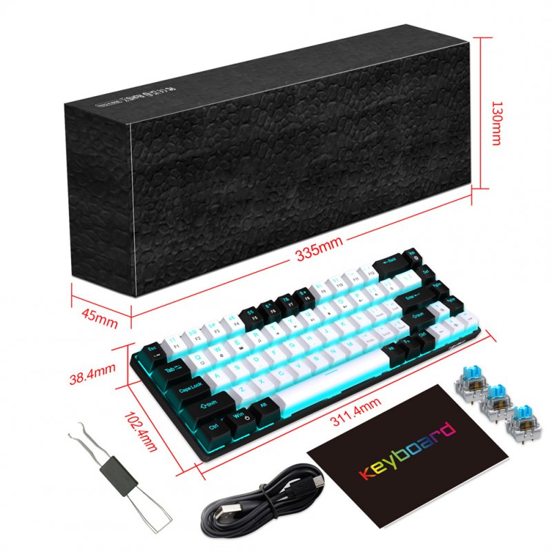 V800 Mechanical Gaming Keyboard LED Backlit Compact 68 Keys Mini Wired Keyboard