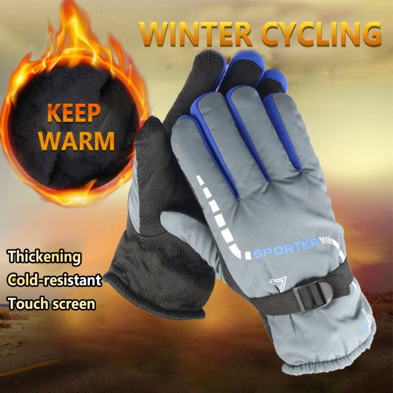 1 Pair Men Ski Gloves Winter Thickened Warm Gloves Full Finger Mittens for Skiing Riding Cycling Grey