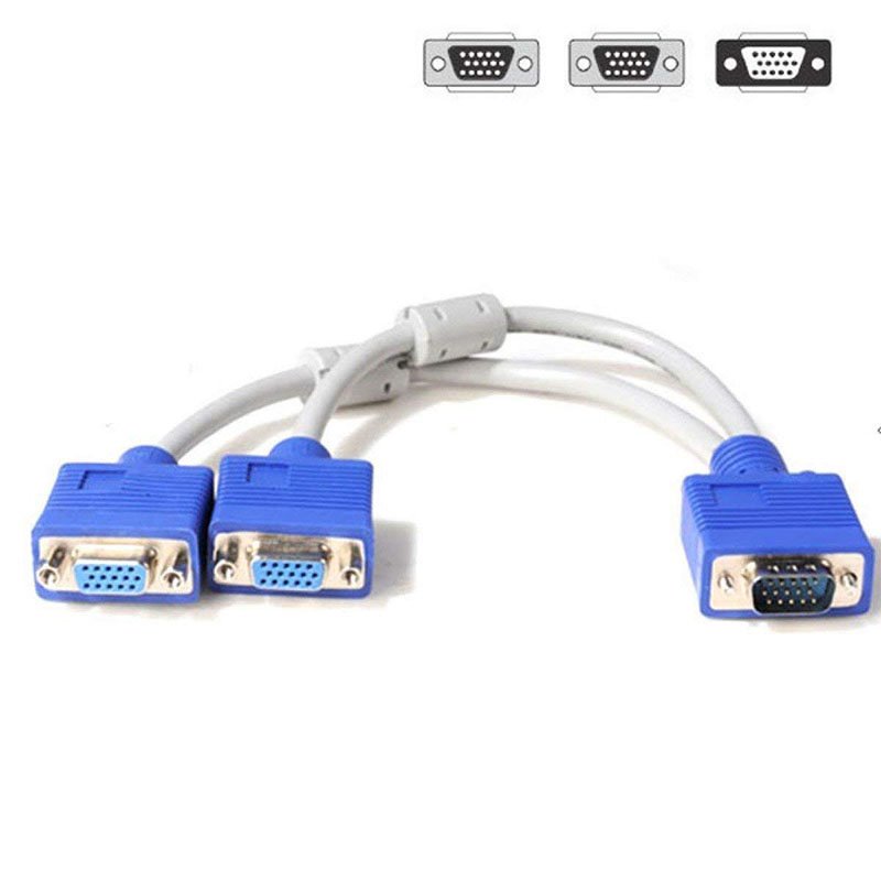 VGA Monitor Y-Splitter Cable VGA 1 Male to Dual 2 VGA Female Adapter Converter Video Cable for Screen Duplication  white