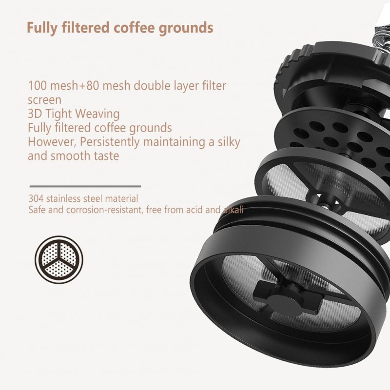 320ml Portable Insulated Coffee Press 360 Degree Leak-Proof Stainless Steel Coffee Maker Coffee Pot 