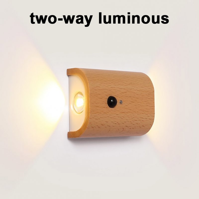 0.4W LED Wall Lamp USB Rechargeable Motion Sensor Magnetic Wood Grain Night Lights Wall Light Fixtures For Bedroom Kitchen Corridor Stairs Lighting 