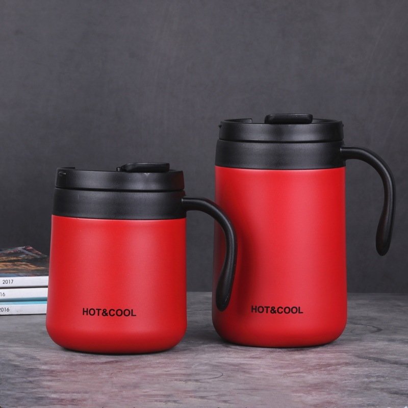 Vacuum Thermos  Cup  Stainless   Steel Double Layer Mini Tea Coffee  Cup With Lid Non-slip red