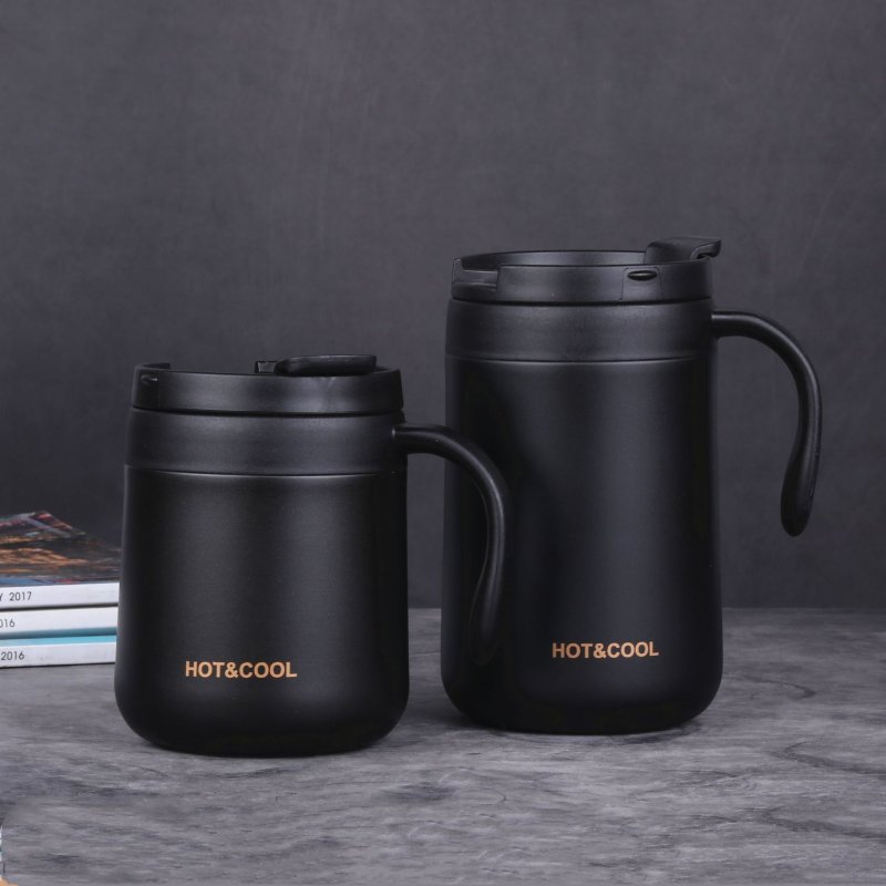 Vacuum Thermos  Cup  Stainless   Steel Double Layer Mini Tea Coffee  Cup With Lid Non-slip black
