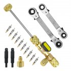 Valve Core Remover Installer Tool, HVAC Service Wrench Set With Hex Bit Adapters 3/16 Inch 1/4 Inch 5/16 Inch 3/8 Inch 4 Sizes Air Conditioning Service Wrench Kit yellow black
