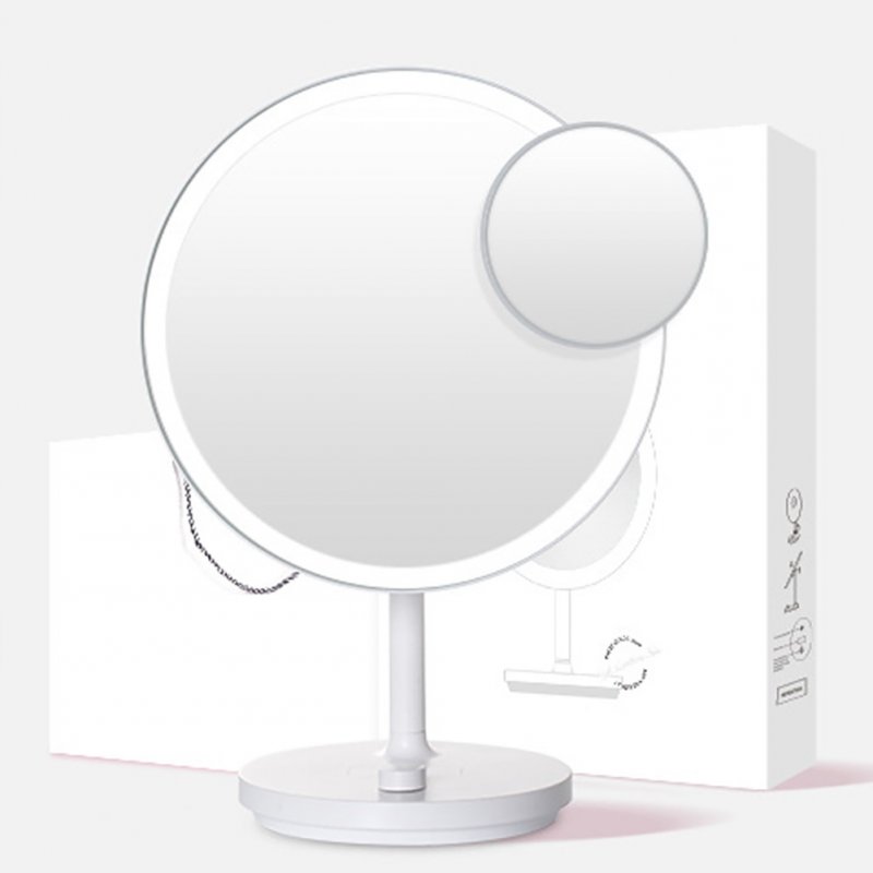 Vanity Mirror With Lights, 1X/10X Magnifying Vanity Mirror, Smart Touch Control 3 Colors Dimmable Mirror 10inch Round Mirror With Stable Time Display Base, For Home Vanity White (with magnifying glass)