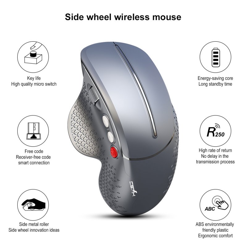 Vertical Computer Mouse Ergonomic Design 2.4g Wireless Mouse T32 Silver gray