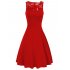Very Ann Women Sleeveless Round Neck Floral Lace A line Swing Dress Red S
