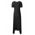 VeryAnn Women Casual Short Sleeve Asymmetrical Hem Long Maxi Dress Black L