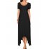 VeryAnn Women Casual Short Sleeve Asymmetrical Hem Long Maxi Dress Black M