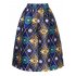 VeryAnn Women s Printed Vintage High Waisted Pleated A line Midi Skirt Water blue L