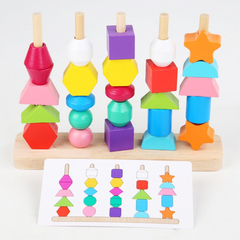 Beads Sequencing Toy Wooden Stacking Blocks Lacing Beads Shape Matching Color Cognition Learning Toys Gifts For Kids 