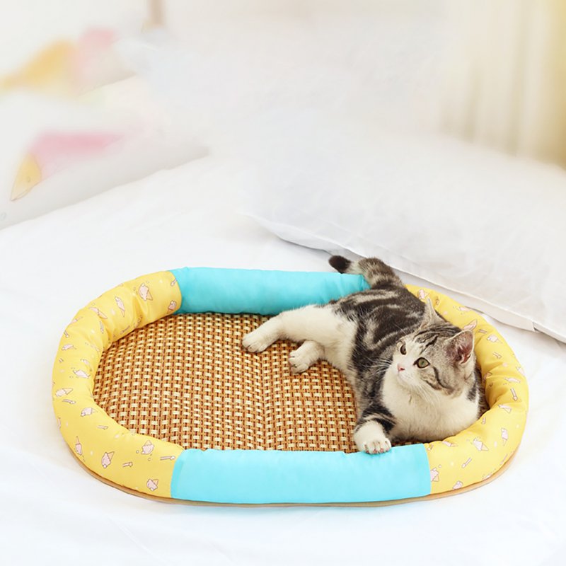 Pet Cool Mat With Oval Pillow Breathable Non-slip Summer Cooling Pad Bed Sleeping Mat Pet Blanket For Dogs Cats S Ice cream mat round nest