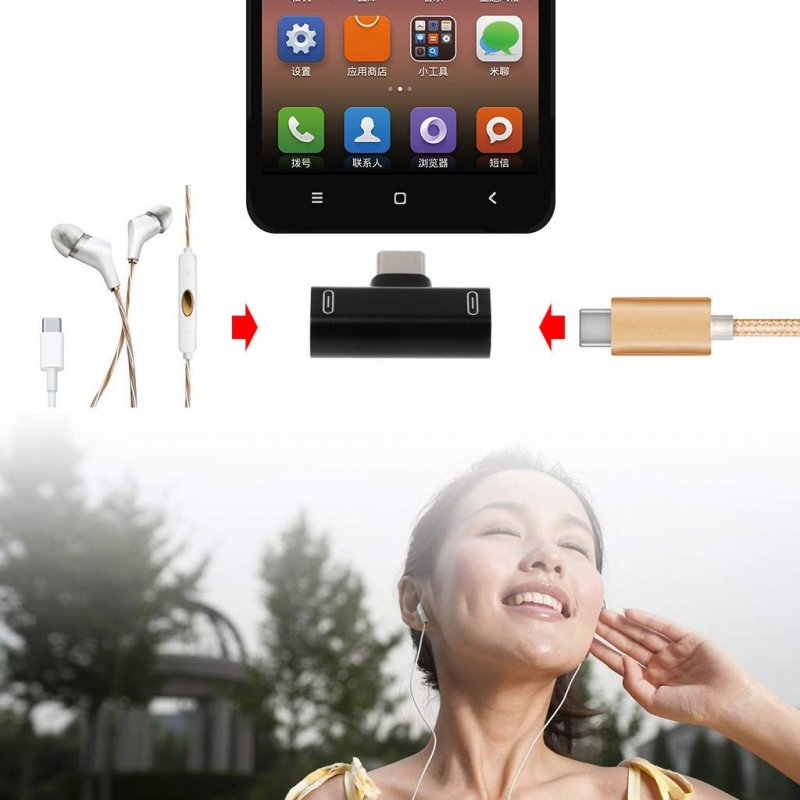 Dual Type C USB-C Earphone Headphone Audio Charging Charger Adapter Splitter Convertor for Xiaomi 6 6X 8 Note3 Mix 2 Huawei Mate 10 P20  Rose gold
