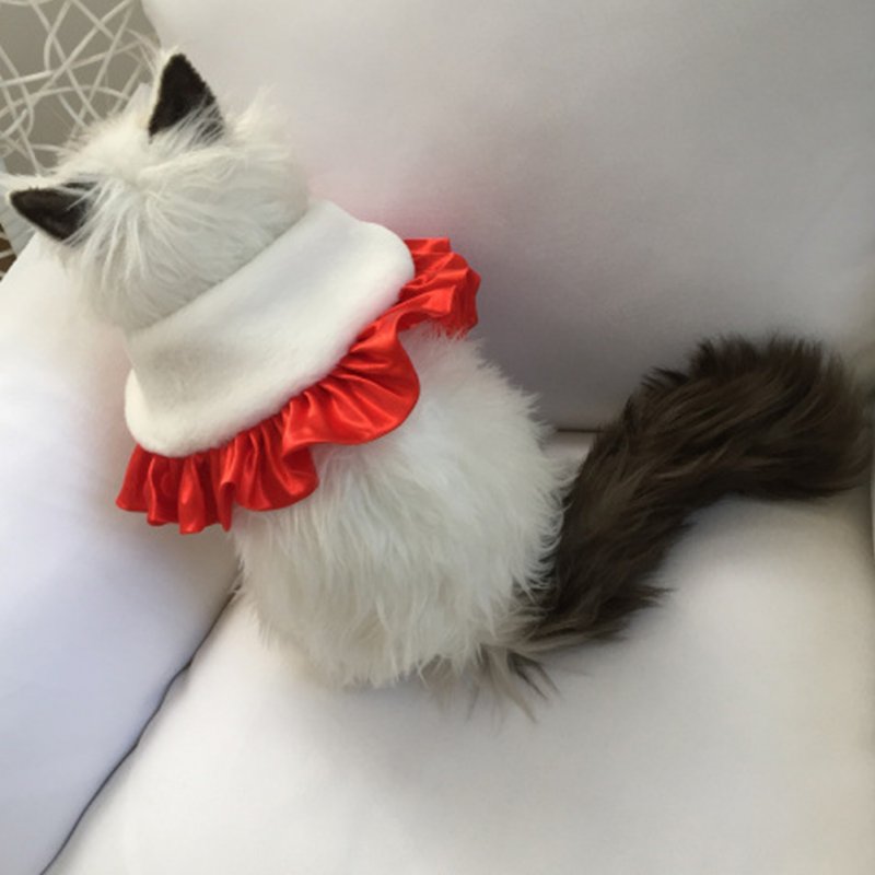 Dog Cosplay Collar Cape With Plush Balls Cat Costume Clothes Photo Props Decorations For Halloween Thanksgiving Christmas Valentine's Day 0773# sky blue L plush scarf 40-50CM