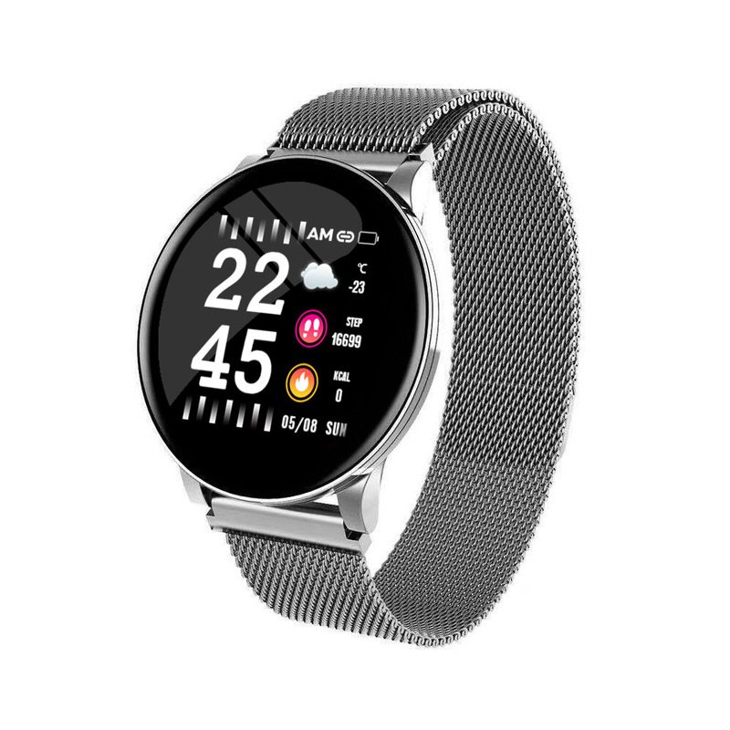 W8 Smart Watch Ladies Weather Forecast Fitness Sports Tracker Heart Rate Monitor Smartwatch Android Women Men's Watches Smart Bracelet Silver steel