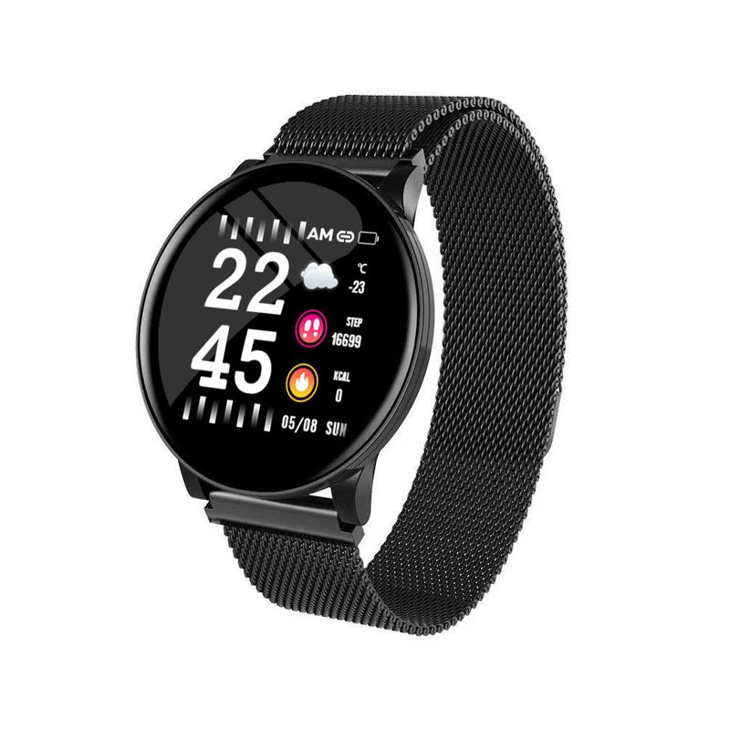 W8 Smart Watch Ladies Weather Forecast Fitness Sports Tracker Heart Rate Monitor Smartwatch Android Women Men's Watches Smart Bracelet Black steel