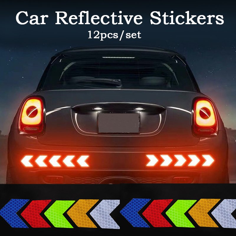 12PCS Big Car Night Warning Reflective Sticker Scratch Modified Electric Motorcycle Body Sticker  